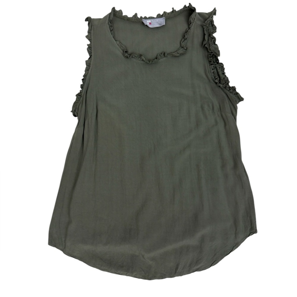 Tina Stephens Women's Olive Green Ruffle Sleeveless Top